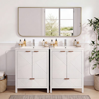 48" Bathroom Vanity Set, Modern Bathroom Vanity With Single Faucet Hole, Textured Door Panels And A Drawer, Pine Legs, Large Storage Space & Soft Close Hinges