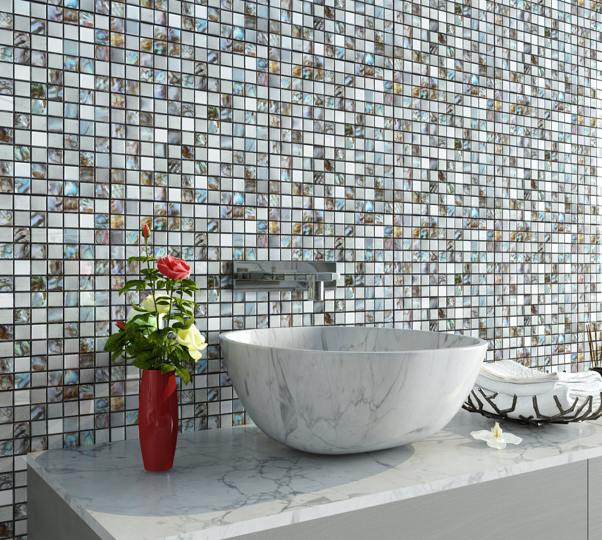 Sample - Donegal Glass Pearl Shell Mosaic Tile in Gray