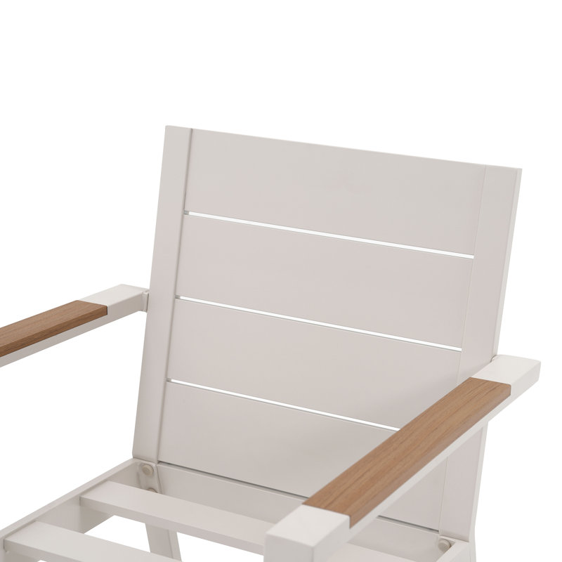 Outdoor Aluminum Patio Dining Chairs With Cushions, Beige Cushion/Beige Frame