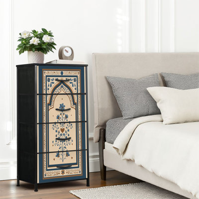 Commode 4 tiroirs pour chambre à coucher, commode étroite, plateau en bois et structure en fer de travail 18 po x 37,5 po - (l x H)