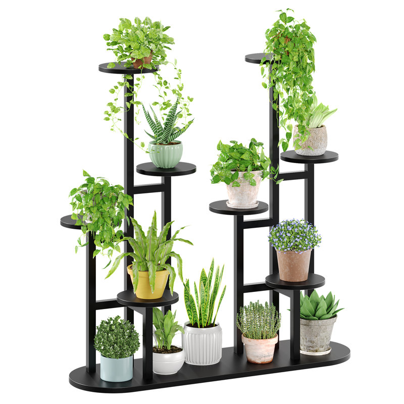 Support à plantes à 8 niveaux pour support à fleurs à plusieurs niveaux avec cadre en métal robuste, support pour plante peu encombrant pour le salon, le balcon, la chambre à coucher - s'adapte à différentes tailles de pots à fleurs et pots décoratifs