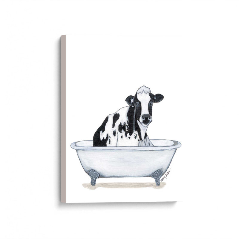 «Cow in Tub» par Ashley Justice, reproduction d'art, L 12 po x H 16 po, Ne s’applique pas, Toile tendue