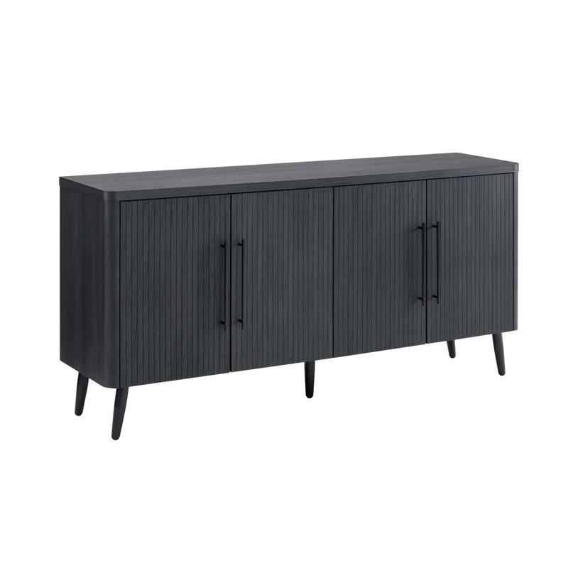 Jodie 65" Fluted Sideboard In Charcoal Gray, Charcoal Gray