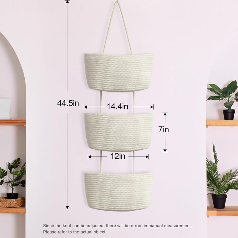 Panier à suspendre au-dessus de la porte, panier de rangement en coton tissé à 3 niveaux avec crochets, paniers de cuisine décoratifs muraux - Blanc