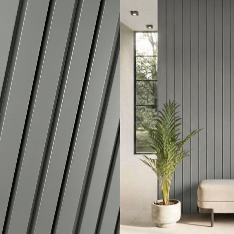 Panneaux muraux à lattes d'aspect bois 106 po x 7,4 po (ensemble de 4) - panneaux décoratifs intérieurs pour murs et plafonds, noyau en panneau de fibres à densité moyenne avec finition en PVC, couverture de 21,5 pieds carrés