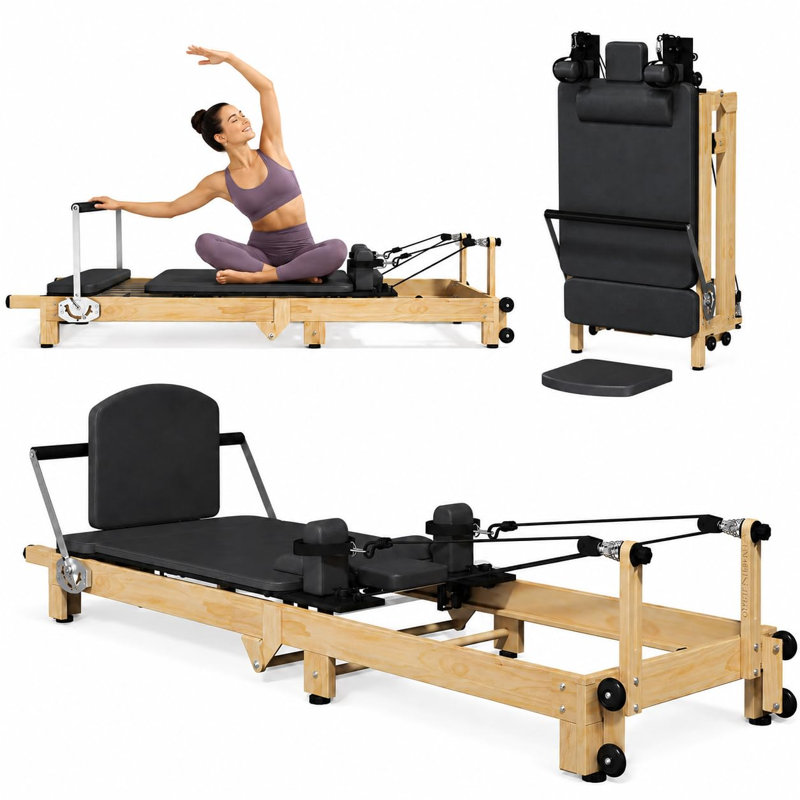 92" Foldable Pilates Reformer Machine, Black