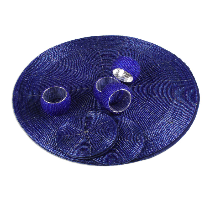 Ensemble de tables perlées en verre argenté Handmade Elegance (12 pièces), Bleu