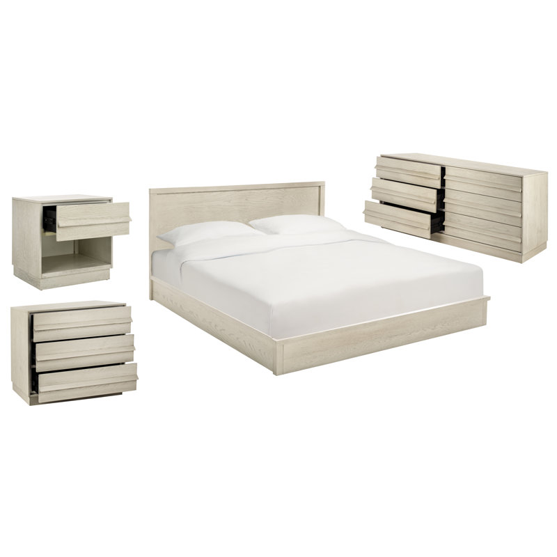 Ensemble de chambre à coucher 4 pièces Mehroo, Blanc délavé, Très grand
