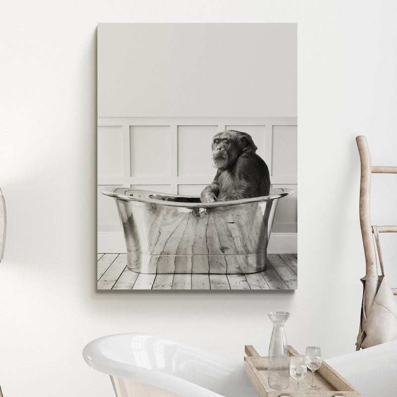 Chimp In Bath - Funny Bathroom Wall Art, 81cm H x 61cm W