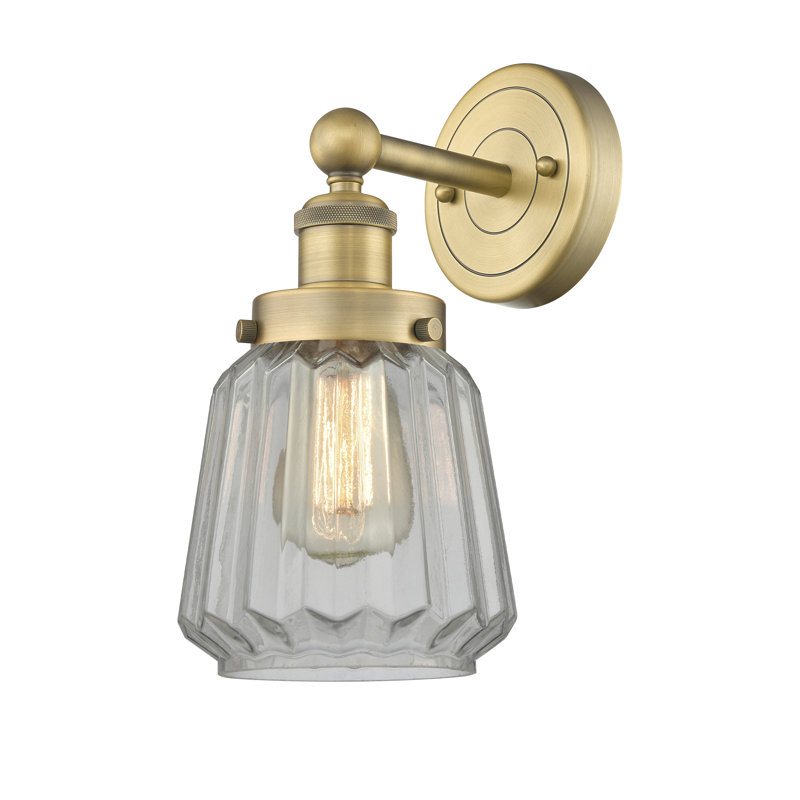 Carlinville Armed Sconce, Clear, Brushed Brass