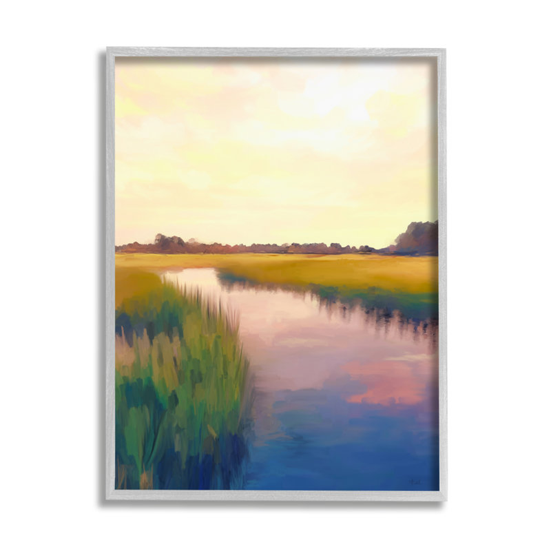 Lever de soleil sur une rivière de campagne par Amy Hall, peinture, H 14 po x l 11 po x P 1,5 po, Estampe numérique Farmhouse