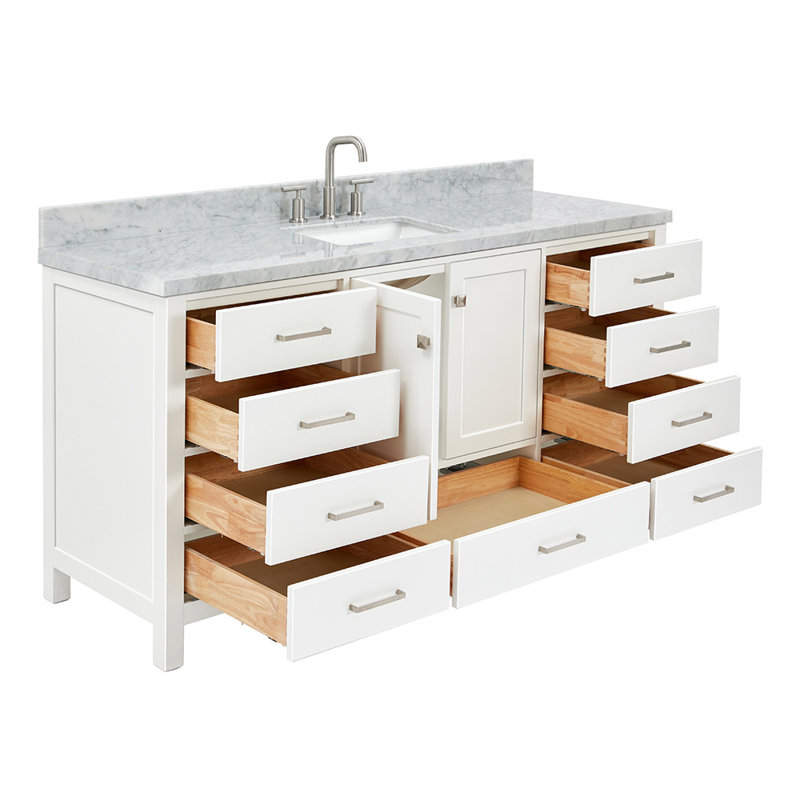 Cambridge 67'' Single Bathroom Vanity with Carrara Marble Top, White