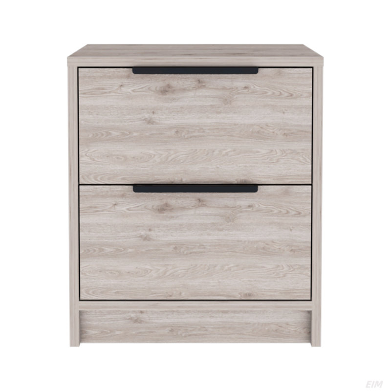 Table de chevet moderne H 19 po, deux tiroirs, Gris