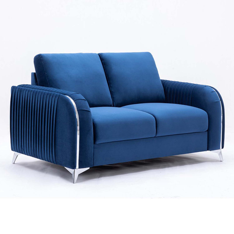 Causeuse 59 po Wenona, velours bleu, Bleu