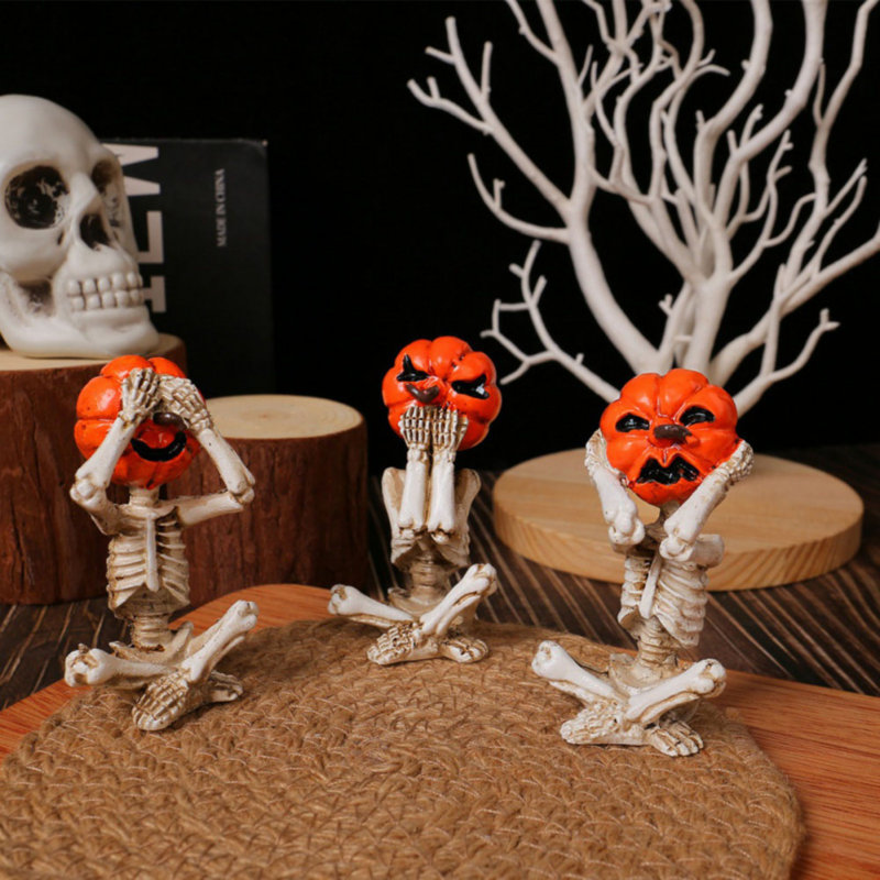 Figurine de tête de citrouille d'Halloween (ensemble de trois)
