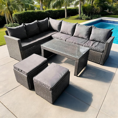 Canapé d'extérieur en rotin de 87 po, très grand canapé de patio en osier avec coussins épais, canapé modulaire tissé toutes saisons pour la cour, le porche et la véranda