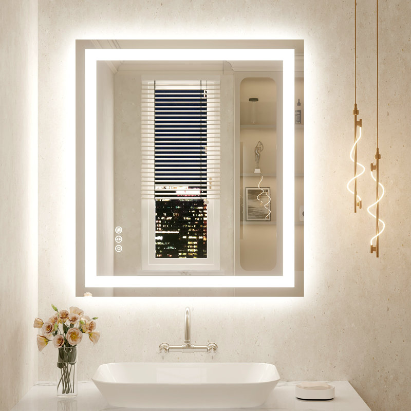 Miroir de salle de bain mural à DEL sans cadre à intensité variable, 36 po x 32 po