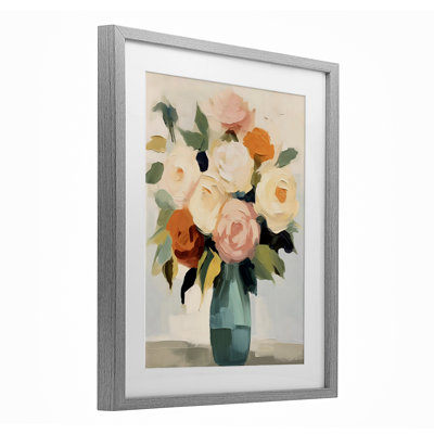 Soft Hued Roses Vase Framed Print Under Glass, design by LSR Creative Studio