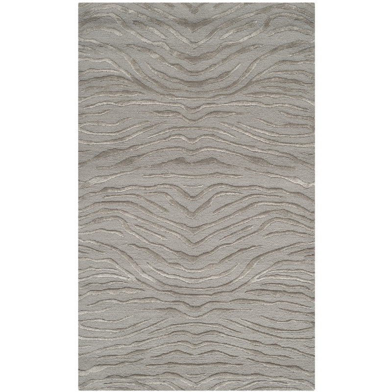 Tapis gris à motif animal noué à la main, Rectangle 8 pi 6 po x 11 pi 6 po