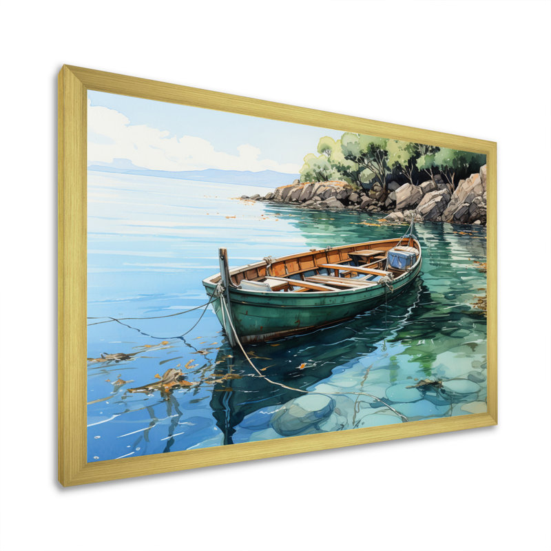 Bateau ancré IV sur toile, H 12 po x l 20 po x P 1 po, Cadre doré à une seule photo