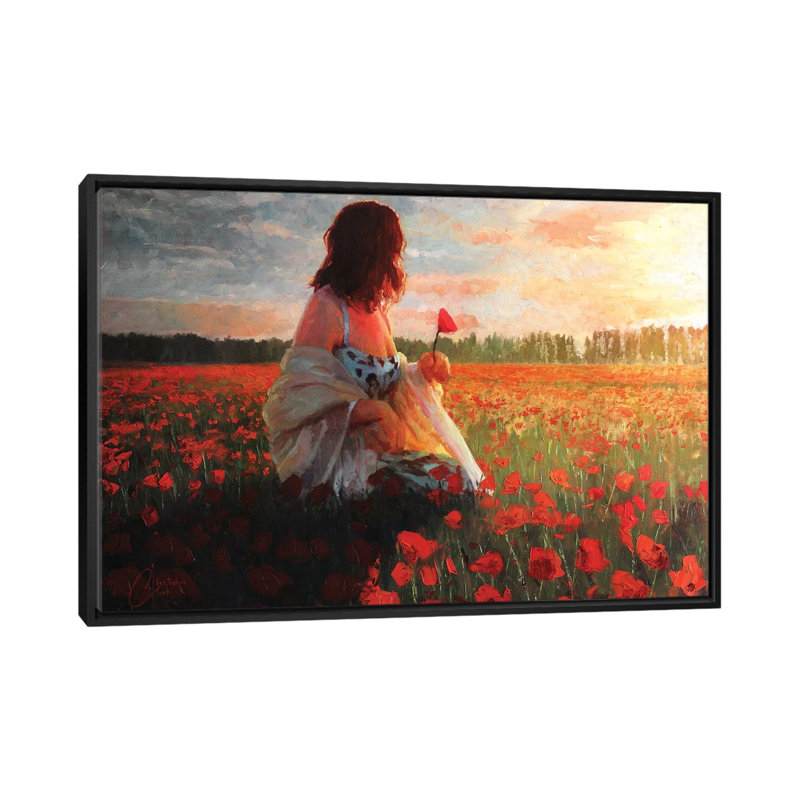 «Love in a Field of Poppies» par Christopher Clark, reproduction d'art, Papier encadré noir, H 40 po x l 60 po x P 1,5 po
