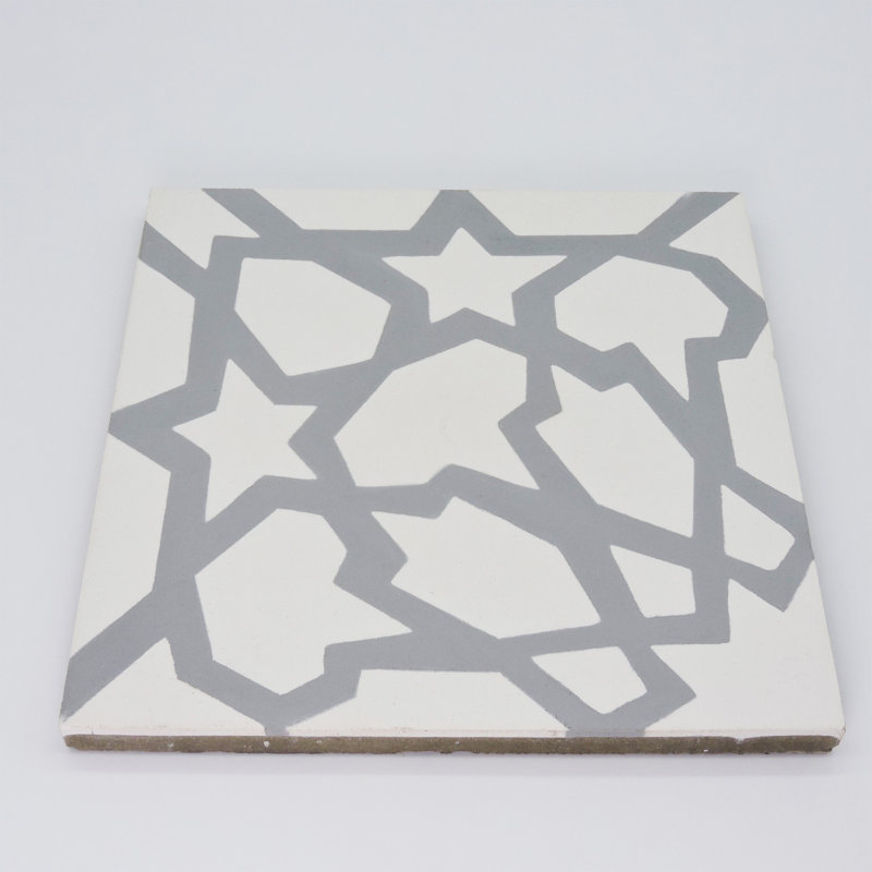 Bahja 8" x 8" Cement Patterned Wall & Floor Tile, White/Gray