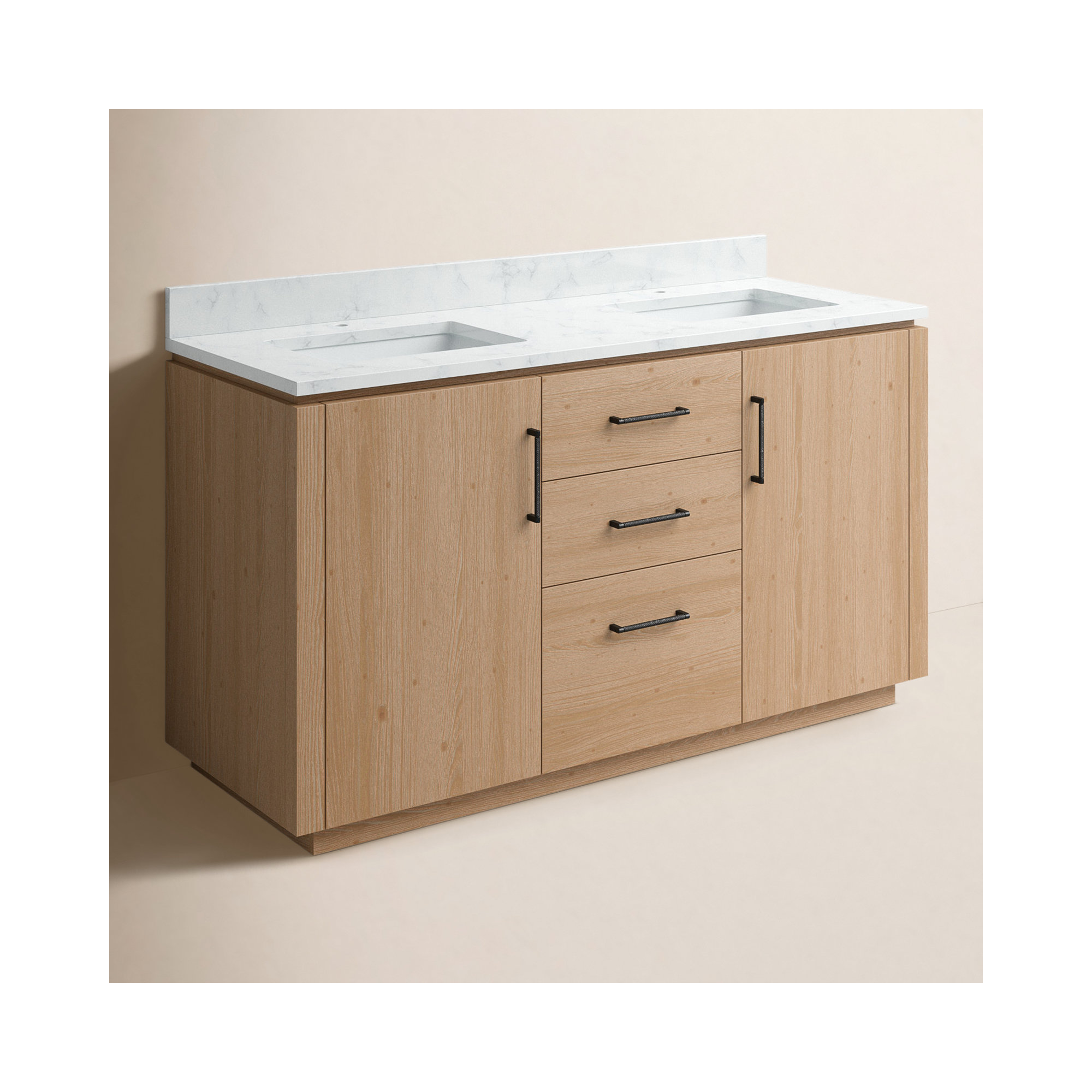 Cloverfield 60'' Double Bathroom Vanity, Fir Wood Brown, Matte Black
