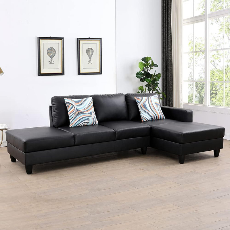 Canapé modulaire en L 2 pièces en similicuir 2 pièces, Similicuir noir, Orienté à droite