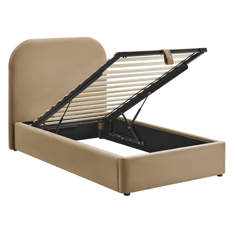Structure de lit plateforme en velours Doron, Lit simple, Taupe