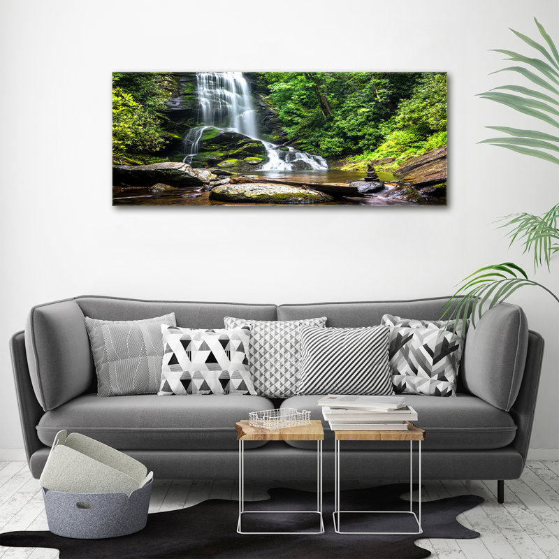 Waterfall In The Forest - Print, 50cm H x 125cm W x 2cm D, Wrapped Canvas