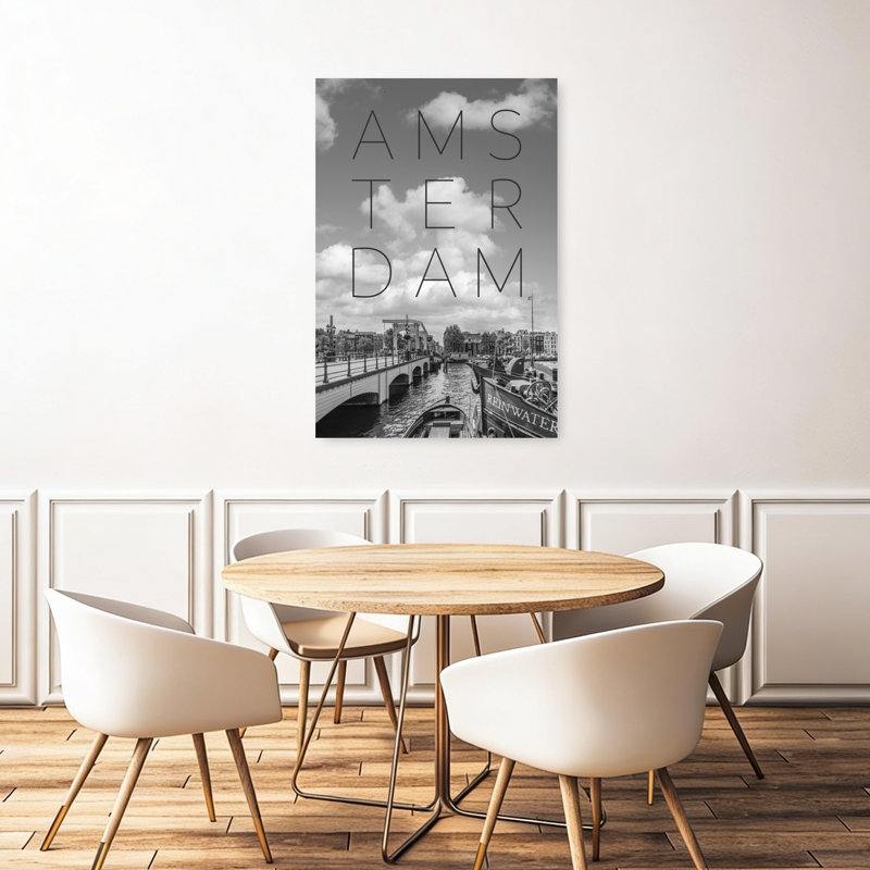 Amsterdam Canal Bridge View Minimalist Abstract Architecture City Wall Art Print, 48" H x 32" W