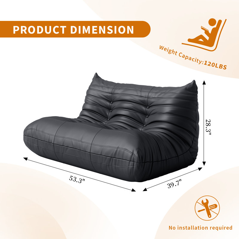 Fauteuil à billes 2 pièces Boneless, 53" W, Noir