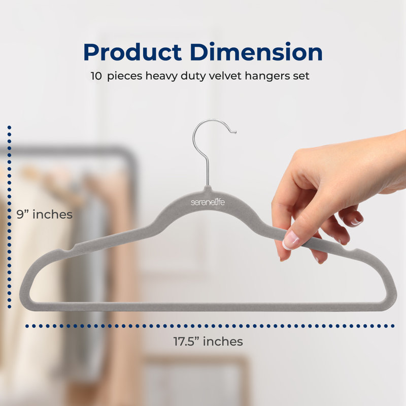 Gray Velvet Non-Slip Heavy Duty Hanger Set, 10 Pieces