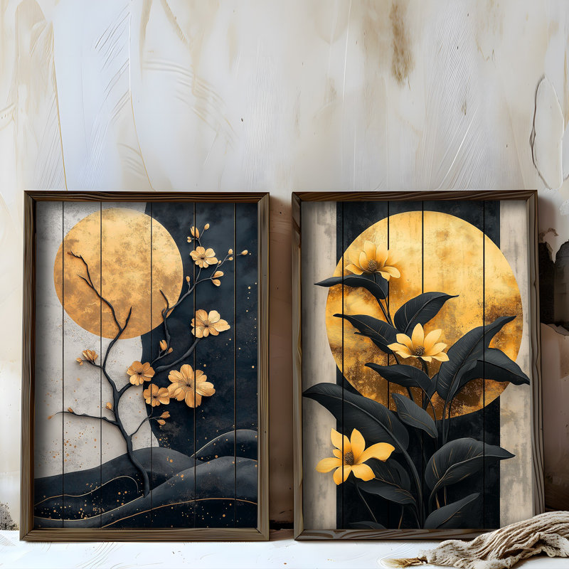 Elegant Decorative Framed MDF Paintings (2 Pieces), Pine Wood Frame, 27.6 x 19.7 x 0.1 inches | 100% MDF, Thickness: 0.1 inches | UV Printed Artwork, Perfect for Living Room & Office Décor, Stylish & Modern Design
