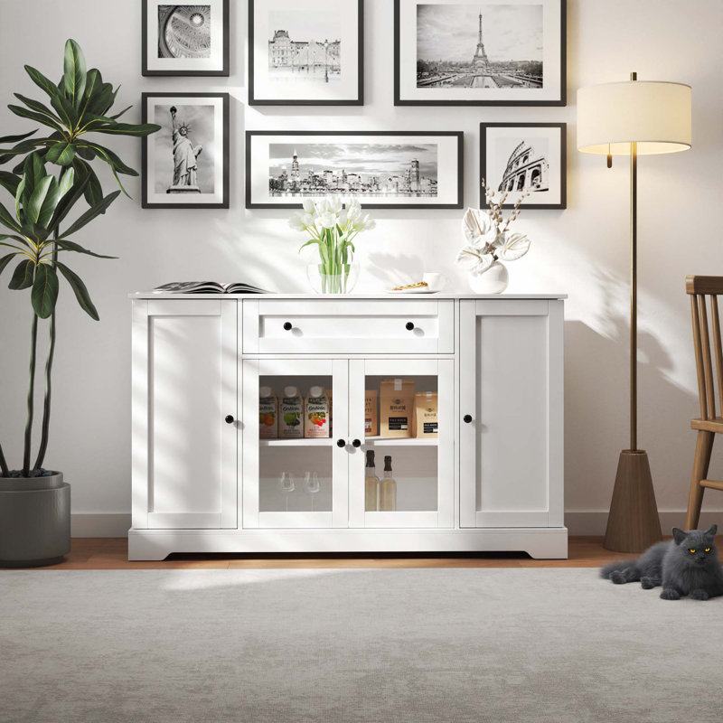 Buffet Cabinet with Storage, Modern Sideboard Buffet with Doors, Wood Coffee Bar Kitchen Storage Cabinet with Drawer and Adjustable Shelf