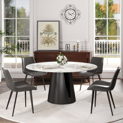 Table de salle à manger moderne 59,05 "en pierre artificielle ronde en acier au carbone pouvant accueillir 6 à 8 personnes