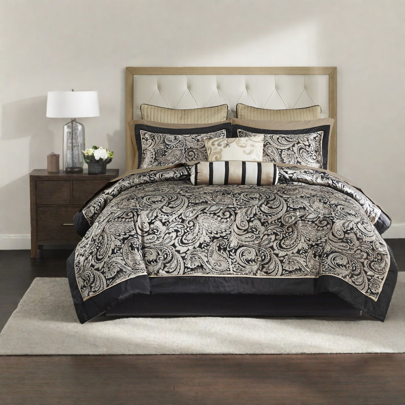 Ensemble de literie élégant 12 pièces, draps en coton de qualité supérieure, motif cachemire moderne pour Cal King