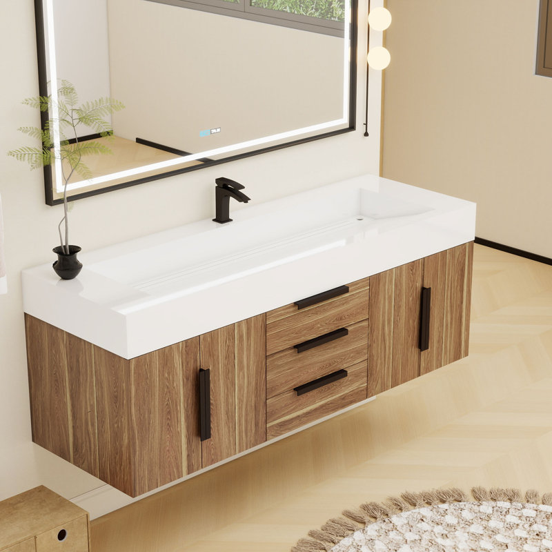 Meuble-lavabo mural simple 60 po Jessica, Chêne naturel