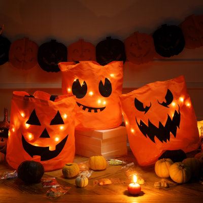 3 seaux de citrouilles d'Halloween, 10 seaux de bonbons DEL