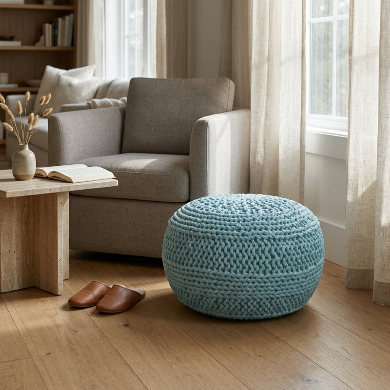 Verica Upholstered Pouf, Seafoam Green
