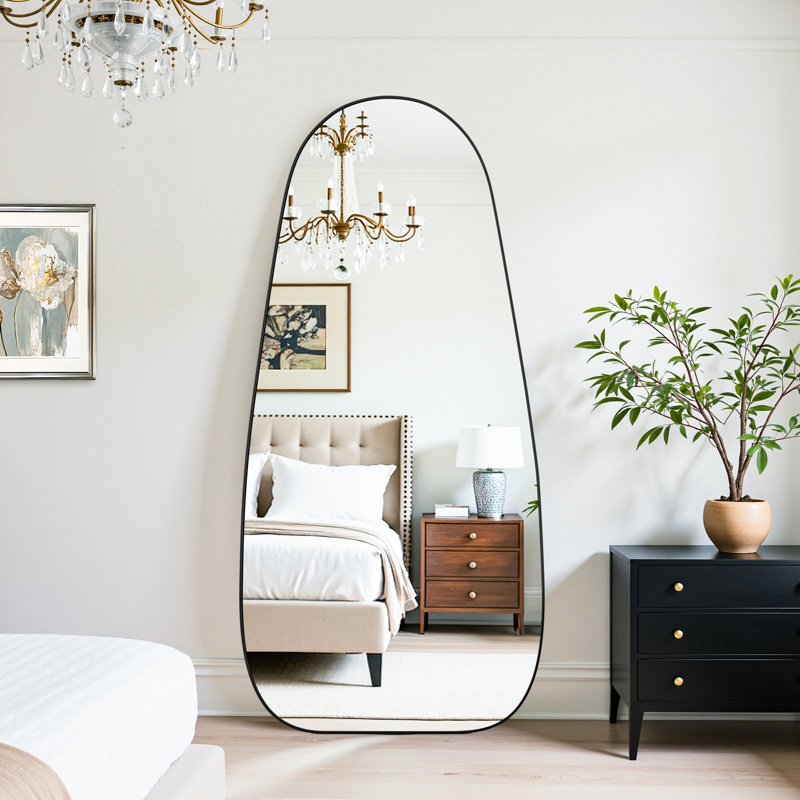 Large Framed Waterdrop Floor Mirror, Black, 68" x 26"