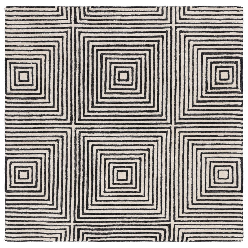 Tapis noir / beige Swansea Metro 454, Carré 7 pi