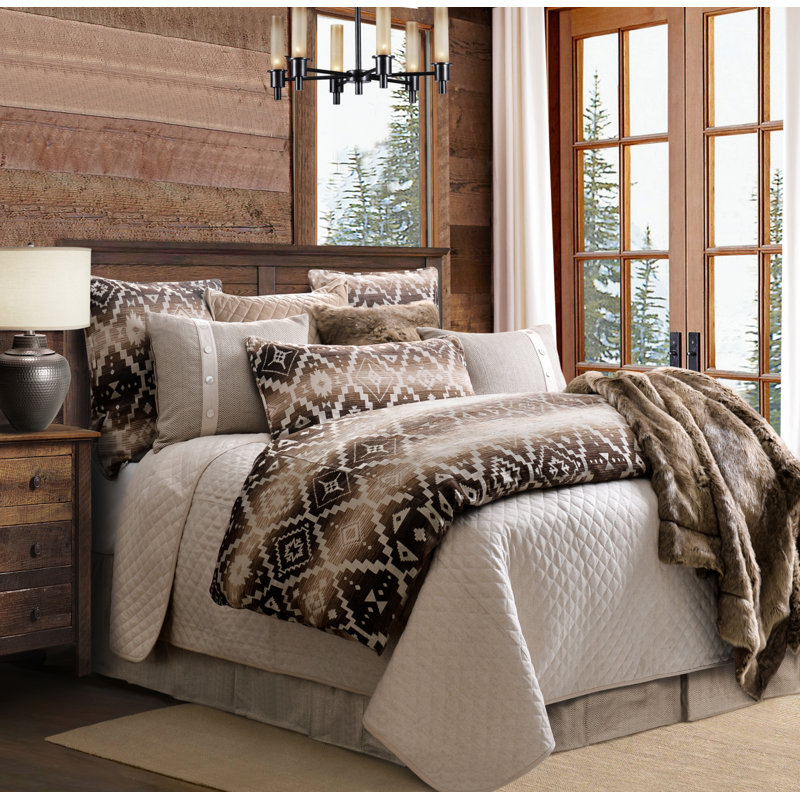 Chalet Cream/Taupe Aztec Print Southwestern Style 3 Piece Comforter Set, King Comforter + 2 Shams