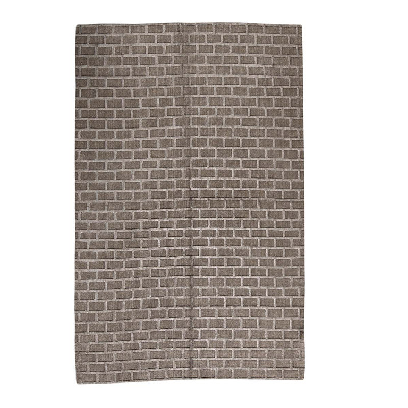 Tapis géométrique rectangulaire en laine brun / gris 5 pi 10 po x 9 pi Geometric