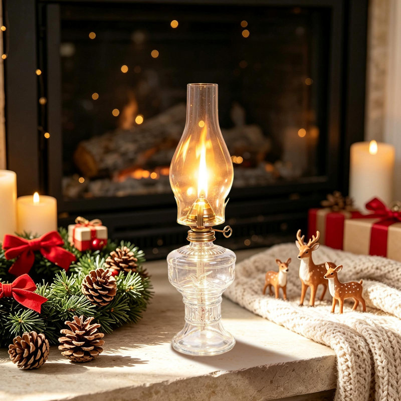 Décoration de Noël en verre rétro avec lampe à pétrole pour table de cheminée, Clair