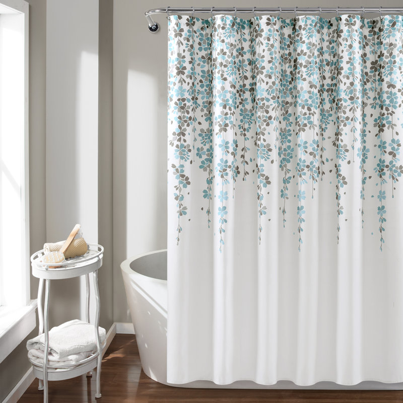 Rideau de douche simple à motif floral Weeping Flower, Bleu