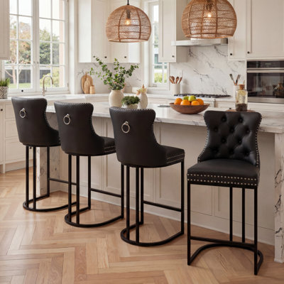 26'' Modern Counter Stools with Tufted and Nailhead Trim