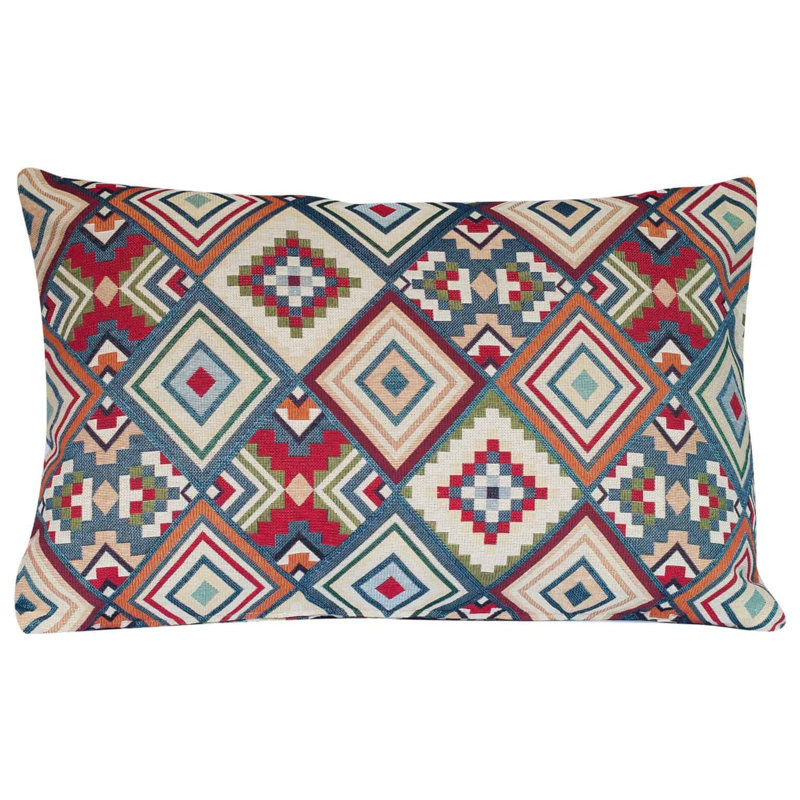 Aztec Geometric Tapestry Cushion, Feather filled, 58x38cm