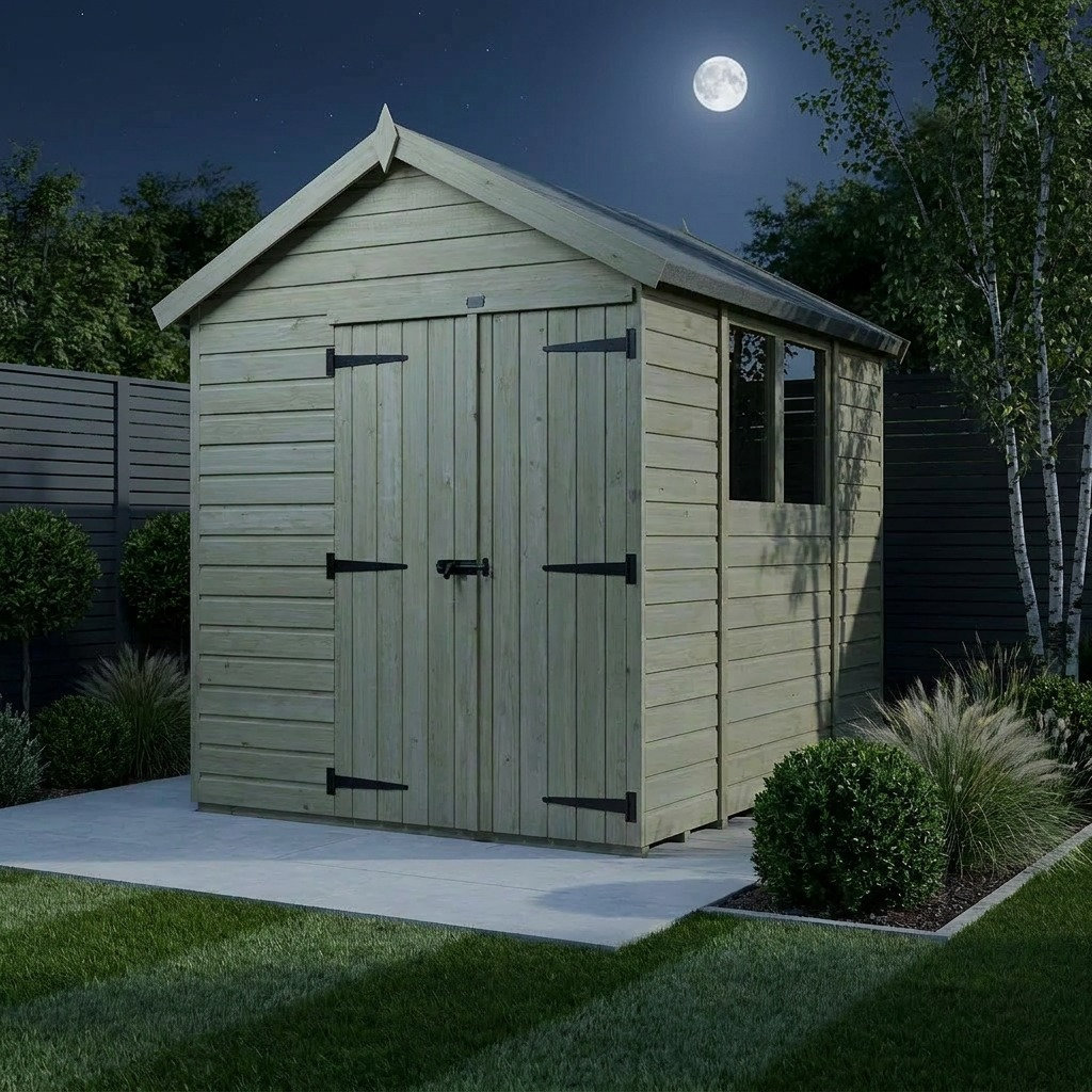 Total Sheds 6ft x 7ft Apex Garden Shed - Double Door - With Windows - Pressure Treated Timber - UK Manufactured