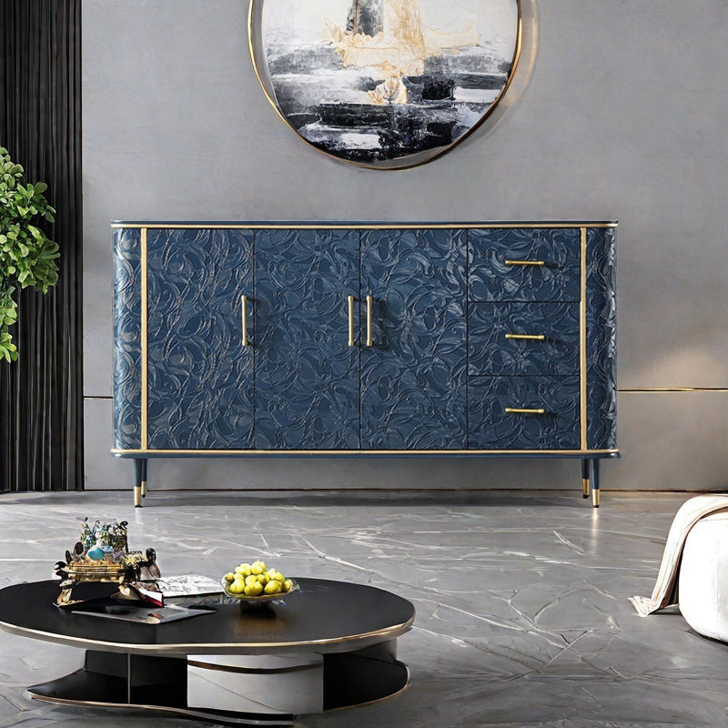 Buffet multifonctionnel simple et luxueux, Or / bleu foncé